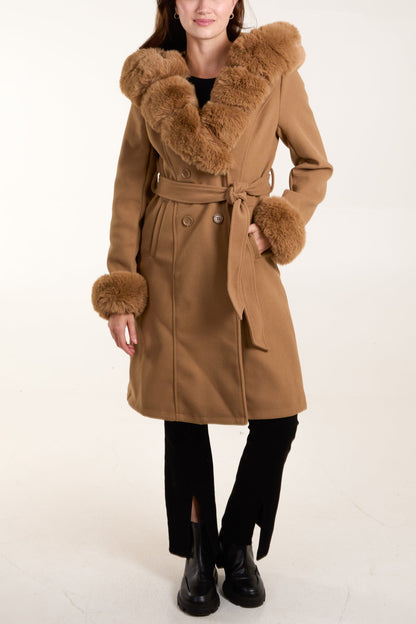 ICON Fur Trim Double Breasted Coat