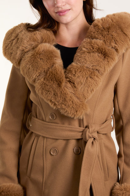 ICON Fur Trim Double Breasted Coat