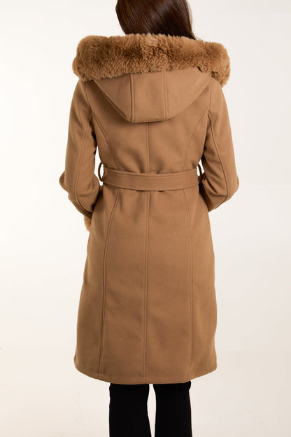 ICON Fur Trim Double Breasted Coat