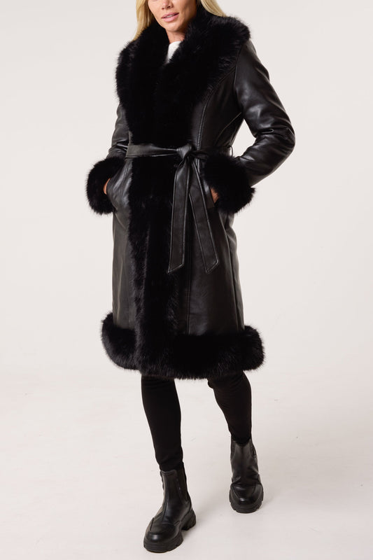 ICON Faux Fur Trim Leather Coat