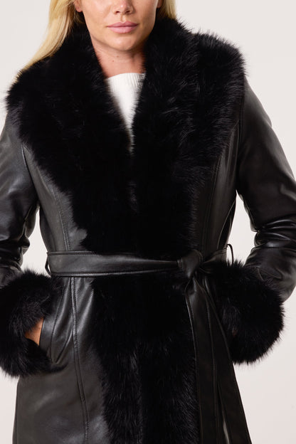 ICON Faux Fur Trim Leather Coat