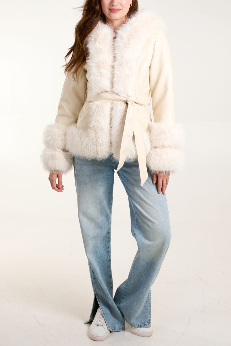 Panel Fur PU Zip Jacket