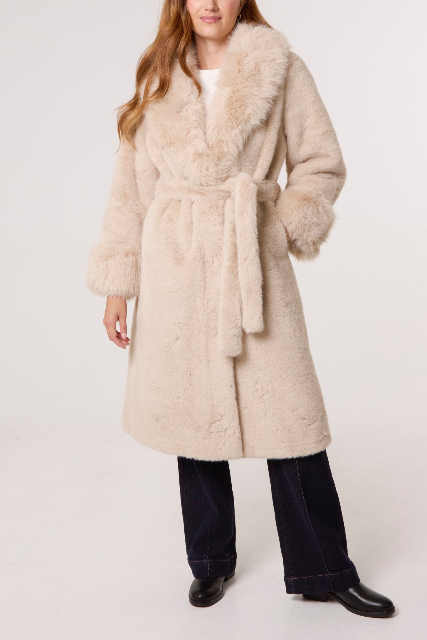 ICON Plush Faux Fur Belted Coat