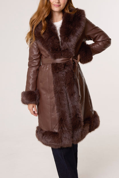 ICON Faux Fur Trim Leather Coat