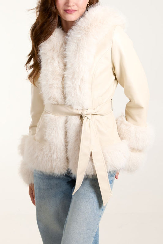 Panel Fur PU Zip Jacket